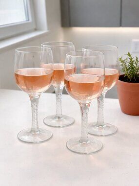 Vintage Stuart Ariel Hock Wine Glasses Set of 4 | Twisted Stem Crystal | England